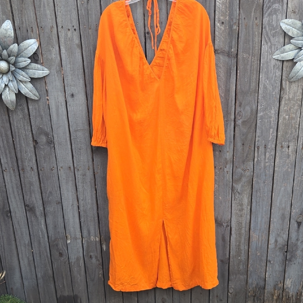 Banana Republic Bright Orange Maxi Dress 100% Linen Size XXL - Picture 7 of 10